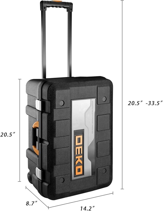 DEKOPRO 258 Piece Tool Kit with Rolling Tool Box Socket Wrench Hand Tool Set Mechanic Case Trolley Portable